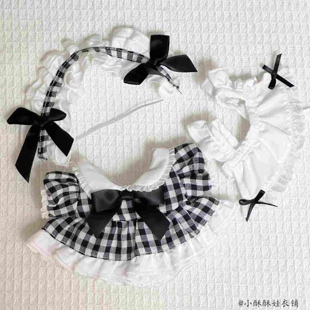 着せ替え ぬいぐるみ服 20cm メイド服 ドレス チェック リボン